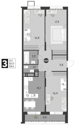 Продажа 3-комнатной квартиры 84,6 м², 18/21 этаж