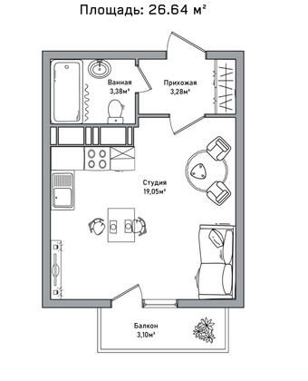 Продажа квартиры-студии 26,6 м², 9/18 этаж