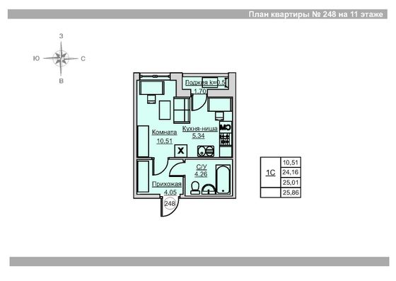 Продажа квартиры-студии 25 м², 11/18 этаж