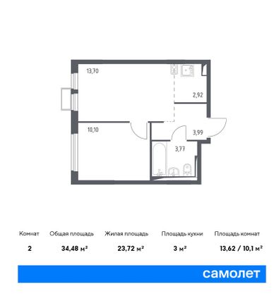 34,5 м², 1-комн. квартира, 12/14 этаж