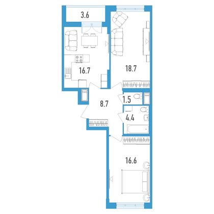 Продажа 2-комнатной квартиры 68,4 м², 18/18 этаж