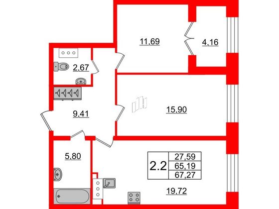Продажа 2-комнатной квартиры 65,2 м², 1/8 этаж