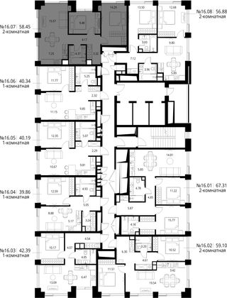 Продажа 2-комнатной квартиры 58,5 м², 16/27 этаж