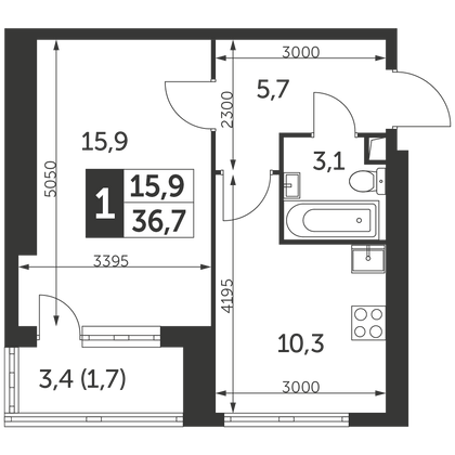 Продажа 1-комнатной квартиры 36,7 м², 21/47 этаж