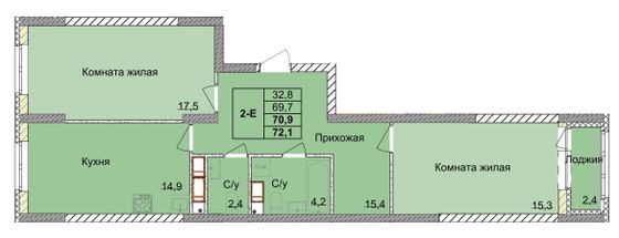 Продажа 2-комнатной квартиры 70,9 м², 2/18 этаж