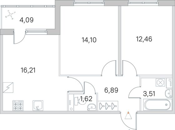 Продажа 2-комнатной квартиры 56,8 м², 1/5 этаж