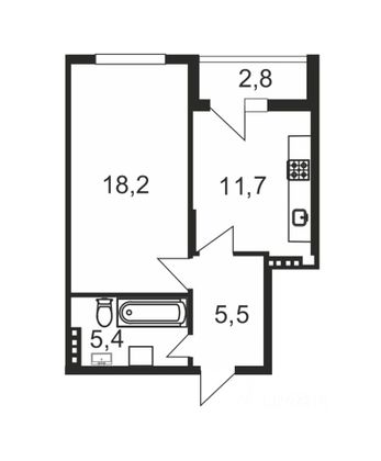 Продажа 1-комнатной квартиры 43,6 м², 2/4 этаж