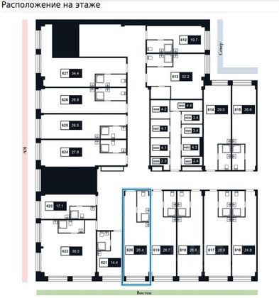Продажа квартиры-студии 26,4 м², 6/8 этаж