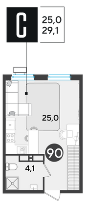 Продажа квартиры-студии 29,1 м², 11/18 этаж