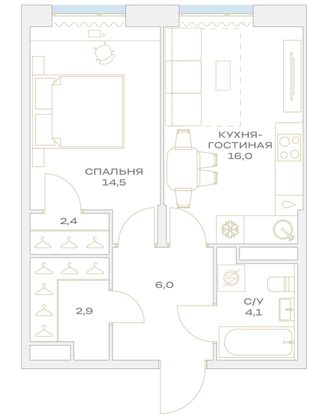 Продажа 1-комнатной квартиры 45,9 м², 5/23 этаж
