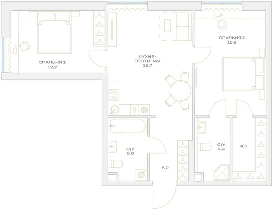 Продажа 2-комнатной квартиры 65,8 м², 3/23 этаж