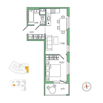 39,2 м², 1-комн. квартира, 7/7 этаж