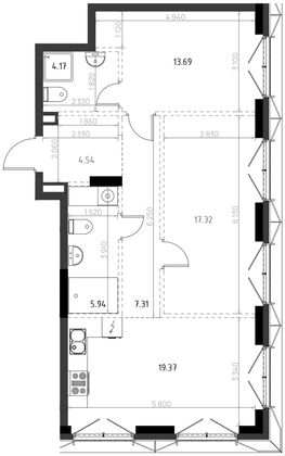 72,3 м², 2-комн. квартира, 12/15 этаж