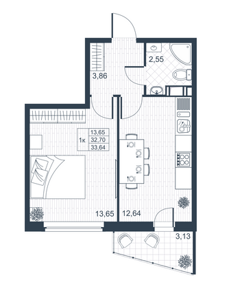 Продажа 1-комнатной квартиры 33,6 м², 3/3 этаж