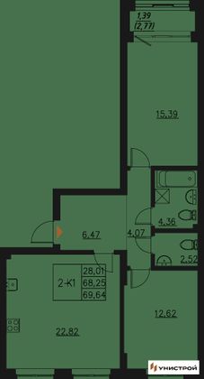 69,6 м², 2-комн. квартира, 4/20 этаж