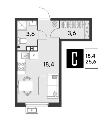 Продажа квартиры-студии 25,6 м², 3/9 этаж