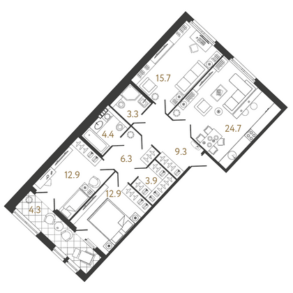 93,4 м², 3-комн. квартира, 5/9 этаж