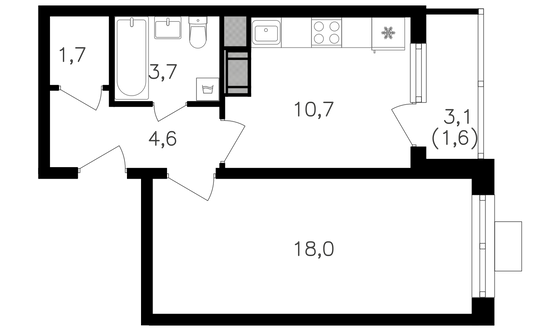 Продажа 1-комнатной квартиры 41,1 м², 19/25 этаж