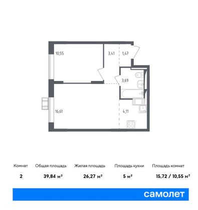 Продажа 2-комнатной квартиры 39,8 м², 2/12 этаж