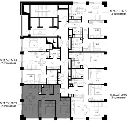 Продажа 2-комнатной квартиры 58,8 м², 21/24 этаж