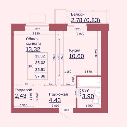 Продажа 1-комнатной квартиры 35,9 м², 5/10 этаж