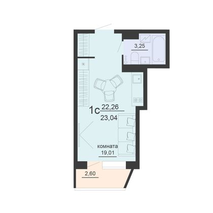 Продажа 1-комнатной квартиры 23 м², 19/20 этаж
