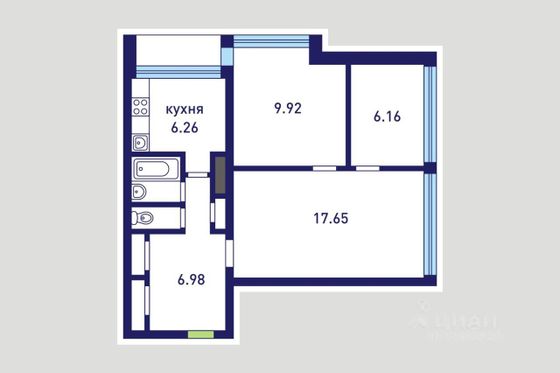 Продажа 3-комнатной квартиры 52 м², 2/9 этаж