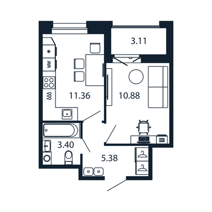 Продажа 1-комнатной квартиры 32,6 м², 7/12 этаж