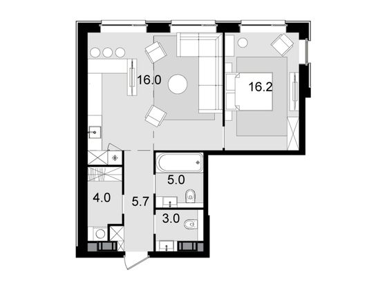 64,8 м², 2-комн. квартира, 46/47 этаж