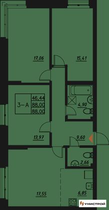 88 м², 3-комн. квартира, 8/20 этаж