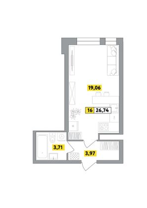 Продажа квартиры-студии 26,7 м², 3 этаж