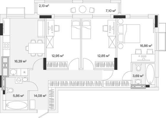 84,8 м², 3-комн. квартира, 6/7 этаж