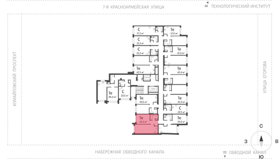 43,4 м², 1-комн. квартира, 10/11 этаж