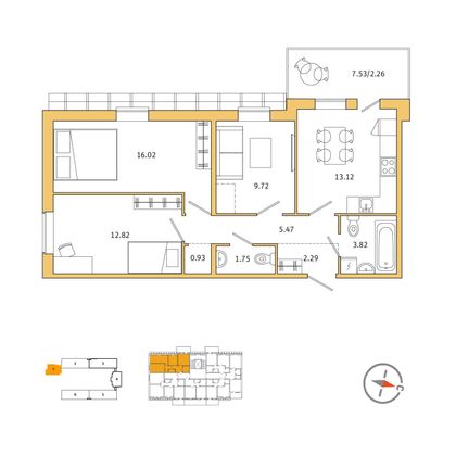 65,9 м², 3-комн. квартира, 5/5 этаж