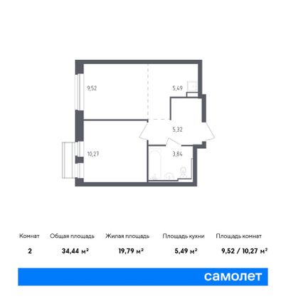 34,4 м², 1-комн. квартира, 7/7 этаж