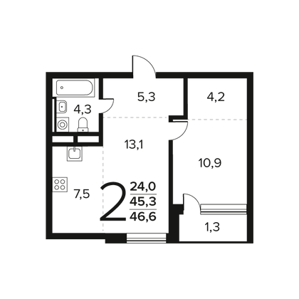 Продажа 2-комнатной квартиры 46,7 м², 10/12 этаж