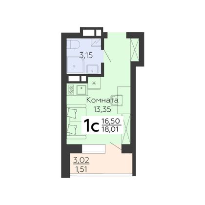 Продажа 1-комнатной квартиры 18 м², 14/18 этаж