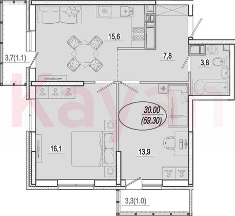 Продажа 3-комнатной квартиры 57,2 м², 15/17 этаж