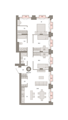 Продажа 3-комнатной квартиры 93,2 м², 30/31 этаж