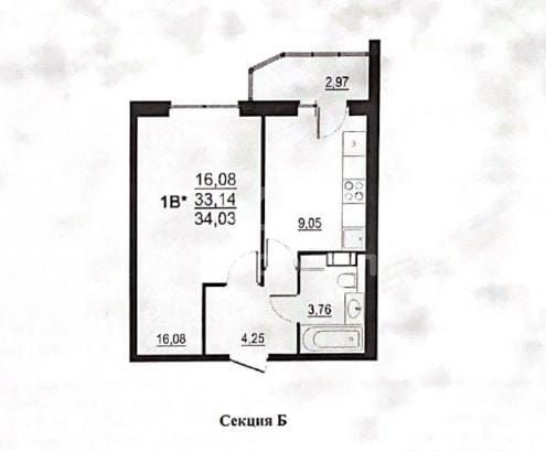 Продажа 1-комнатной квартиры 33 м², 11/16 этаж