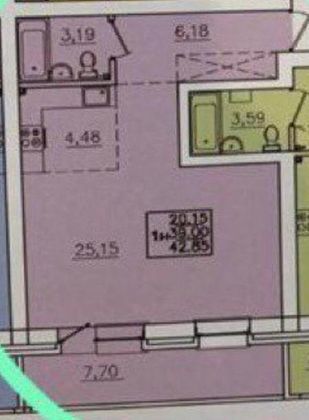 Продажа 1-комнатной квартиры 42 м², 2/3 этаж