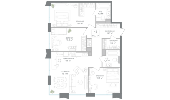 Продажа 3-комнатной квартиры 98 м², 20/24 этаж