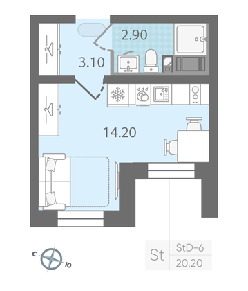 Продажа квартиры-студии 20,2 м², 2/25 этаж