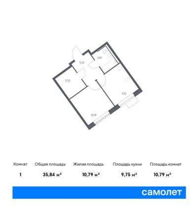 35,8 м², 1-комн. квартира, 11/13 этаж