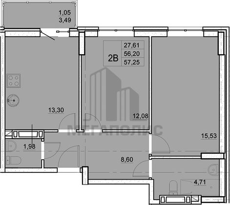Продажа 2-комнатной квартиры 56,2 м², 5/10 этаж
