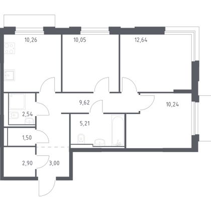 68 м², 3-комн. квартира, 13/16 этаж