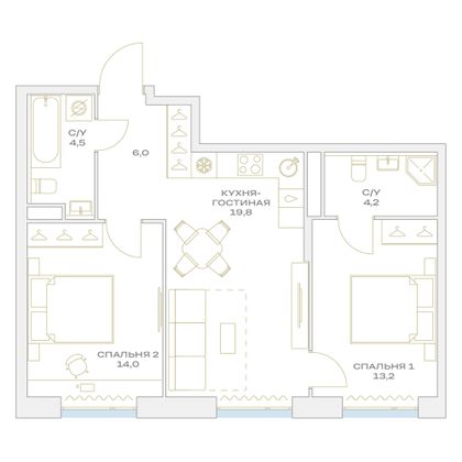 Продажа 2-комнатной квартиры 61,7 м², 10/23 этаж