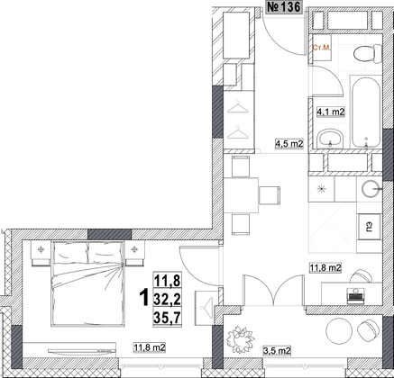 Продажа 1-комнатной квартиры 35,7 м², 16/24 этаж