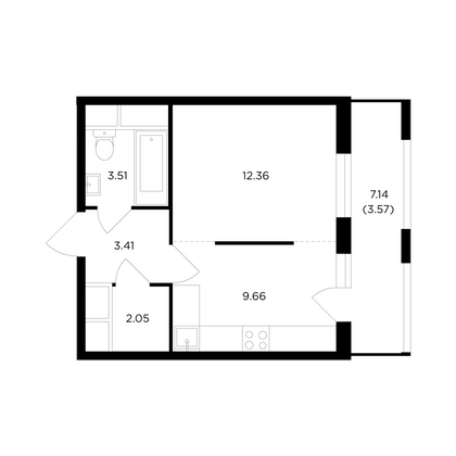 Продажа 1-комнатной квартиры 34,4 м², 12/24 этаж