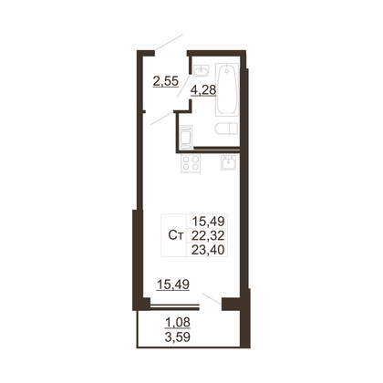 23,4 м², студия, 6/11 этаж